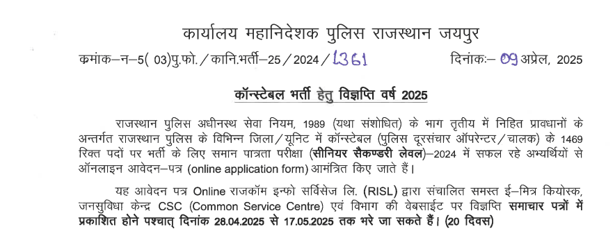 Rajasthan Police Constable Recruitment 2025