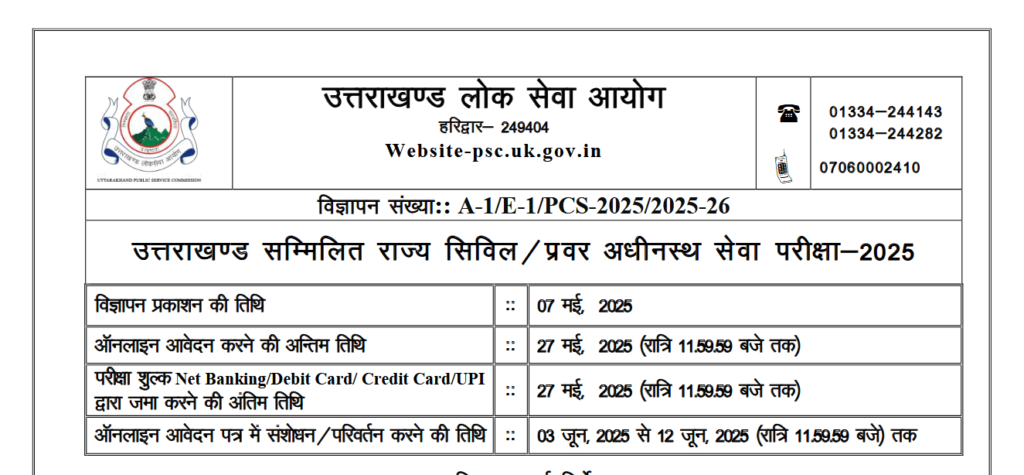 Uttarakhand PCS 2025