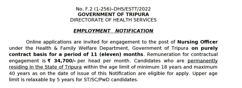 Tripura Nursing Officer Recruitment 2025