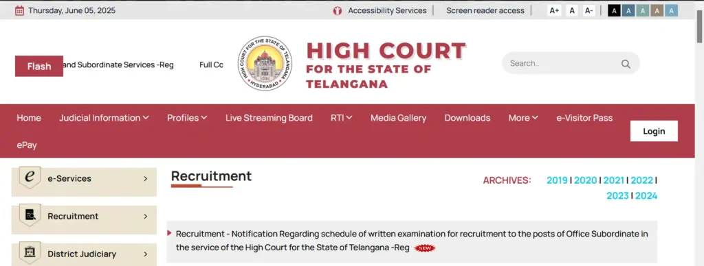 Telangana High Court Office Subordinate Exam 2025