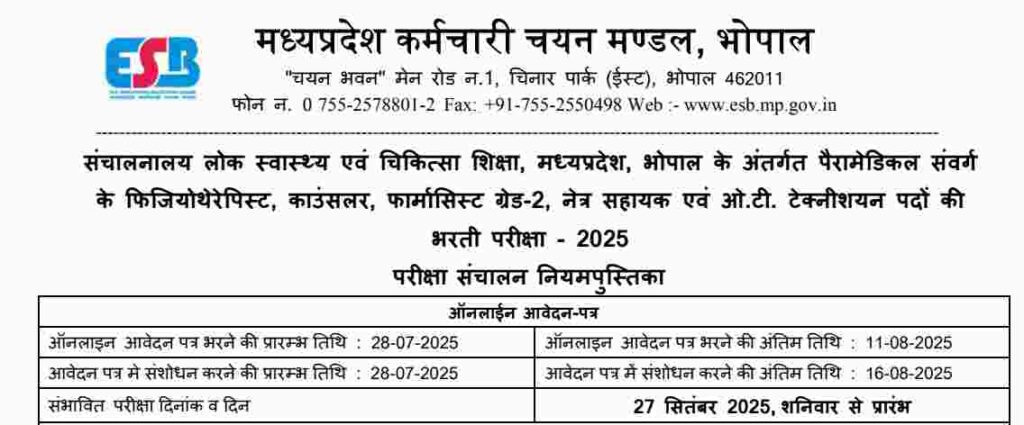 MPESB Paramedical Recruitment 2025