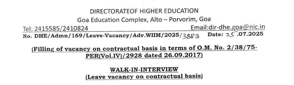 DHE Goa Walk-in Interview 2025