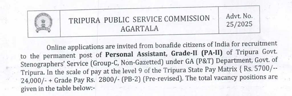 Tripura PSC Recruitment 2025