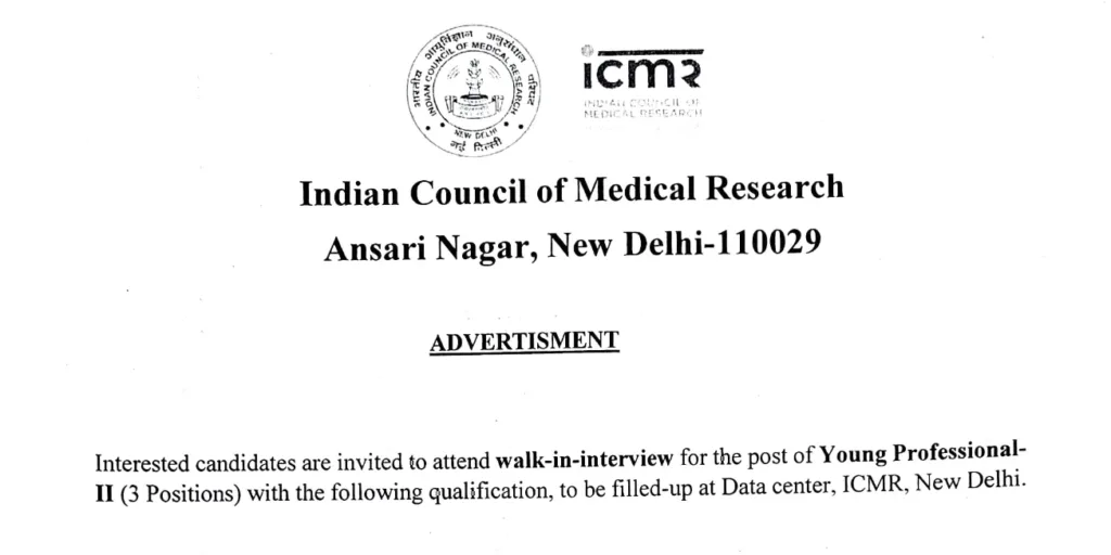 ICMR Young Professional Vacancies 2025