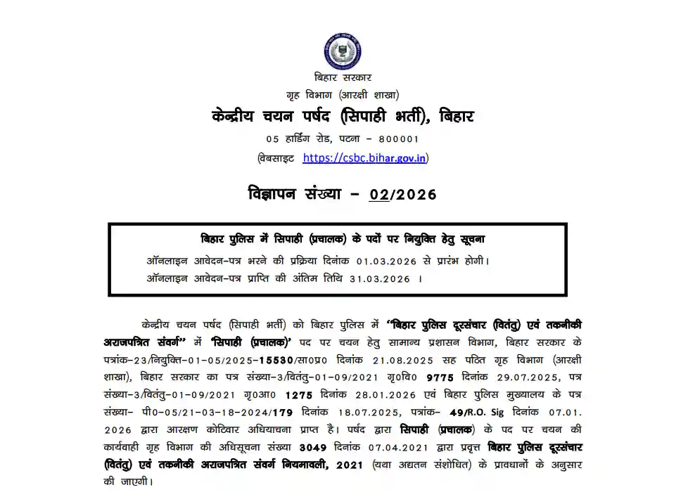 Bihar Police Constable (Operator) Recruitment 2026| Salary ₹21,700–69,100 | Full Syllabus, Exam Pattern & PET Details