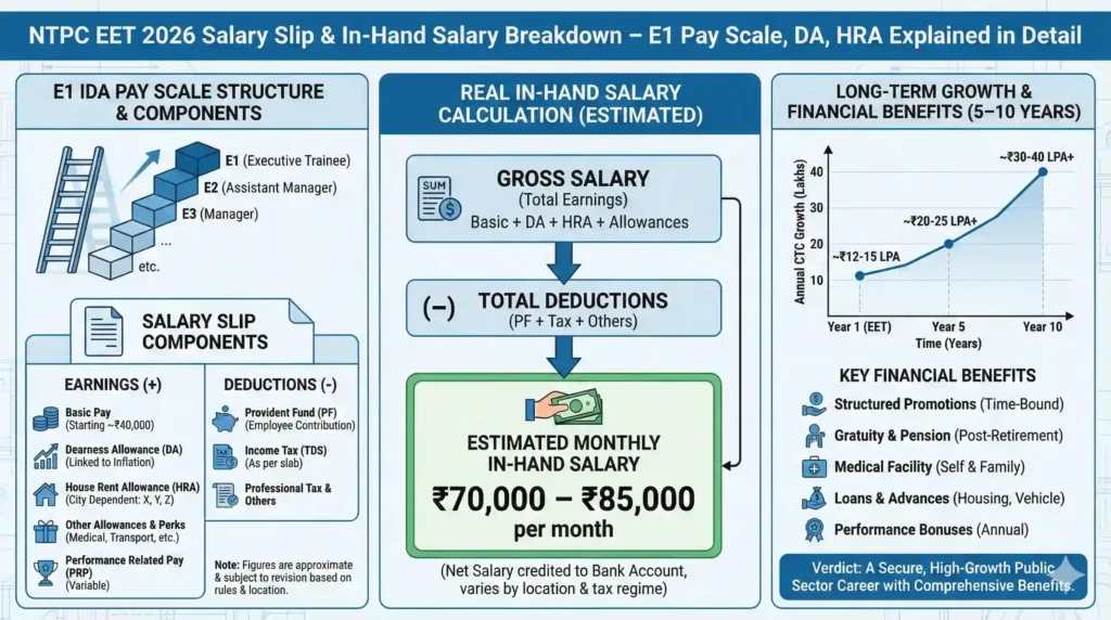 NTPC EET 2026 Salary Slip & In-Hand Salary Breakdown – E1 Pay Scale, DA, HRA Explained in Detail
