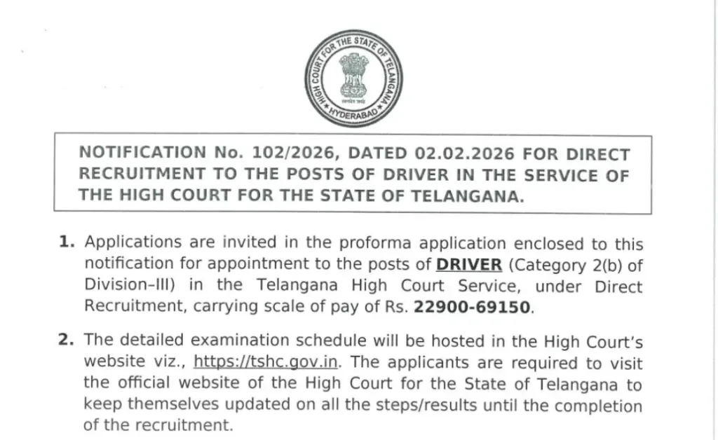 Telangana High Court Driver Recruitment 2026
